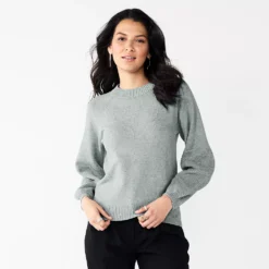 Women's Nine West Texture Sleeve Sweater -Deals My Glow Wardrobe Store 5586482 Gray Fox Heather