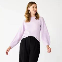 Women's Nine West Texture Sleeve Sweater -Deals My Glow Wardrobe Store 5586482 Lilac Orchid