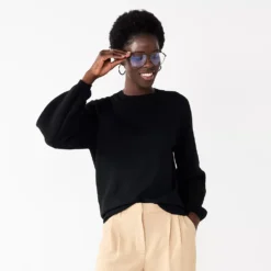 Women's Nine West Texture Sleeve Sweater -Deals My Glow Wardrobe Store 5586482 Mineral Black