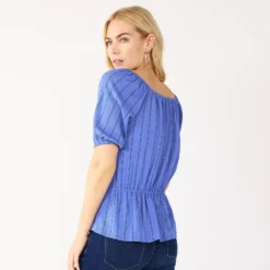 Women's Nine West Puff Sleeve Square Neck Peplum Top -Deals My Glow Wardrobe Store 5594992 ALT