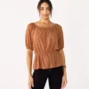 Women's Nine West Puff Sleeve Square Neck Peplum Top -Deals My Glow Wardrobe Store 5594992 Mocha Frosting