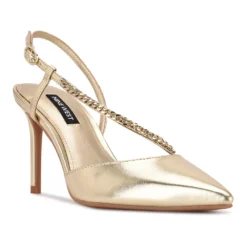 Nine West Gisha Women's Chain Link High Heel Dress Pumps -Deals My Glow Wardrobe Store 5618718 Gold