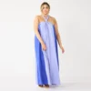 Plus Size Nine West Halter Neck Colorblock Maxi Dress -Deals My Glow Wardrobe Store 5657785 Clematis Blue Combo