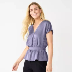 Women's Nine West Short Sleeve Peplum Wrap Top -Deals My Glow Wardrobe Store 5670316 Fairy Lavender