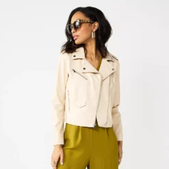 Women's Nine West Faux-Leather Moto Jacket -Deals My Glow Wardrobe Store 5676864 Camelot Beige