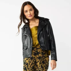Women's Nine West Faux-Leather Moto Jacket -Deals My Glow Wardrobe Store 5676864 Mineral Black