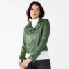 Women's Nine West Faux-Leather Moto Jacket -Deals My Glow Wardrobe Store 5676864 Signature Green