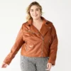 Plus Size Nine West Faux-Leather Moto Jacket -Deals My Glow Wardrobe Store 5683850 Baked Nutmeg