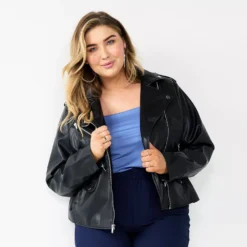 Plus Size Nine West Faux-Leather Moto Jacket -Deals My Glow Wardrobe Store 5683850 Mineral Black