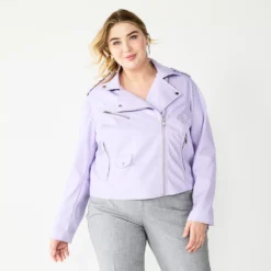 Plus Size Nine West Faux-Leather Moto Jacket -Deals My Glow Wardrobe Store 5683850 Monica Purple