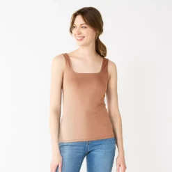 Women's Nine West Sculpt Squareneck Tank -Deals My Glow Wardrobe Store 5685034 Beda Tan