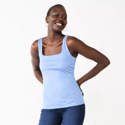 Women's Nine West Sculpt Squareneck Tank -Deals My Glow Wardrobe Store 5685034 Brandy Blue