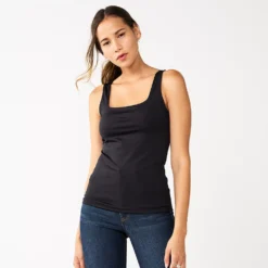 Women's Nine West Sculpt Squareneck Tank -Deals My Glow Wardrobe Store 5685034 Mineral Black