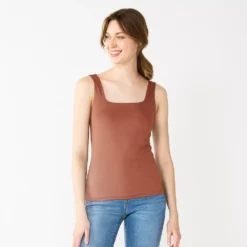 Women's Nine West Sculpt Squareneck Tank -Deals My Glow Wardrobe Store 5685034 Mocha Frosting