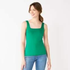 Women's Nine West Sculpt Squareneck Tank -Deals My Glow Wardrobe Store 5685034 Tangy Green