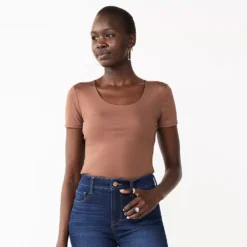 Women's Nine West Sculpt Short Sleeve Scoopneck Bodysuit -Deals My Glow Wardrobe Store 5685482 Amythest Raisin