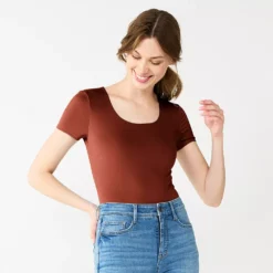 Women's Nine West Sculpt Short Sleeve Scoopneck Bodysuit -Deals My Glow Wardrobe Store 5685482 Elite Wine