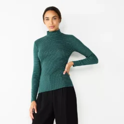 Women's Nine West Long Sleeve Fitted Turtleneck Top -Deals My Glow Wardrobe Store 5691570 Green Shine Stripe