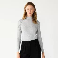 Women's Nine West Long Sleeve Fitted Turtleneck Top -Deals My Glow Wardrobe Store 5691570 Grey Fox Heather