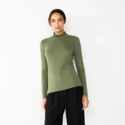 Women's Nine West Long Sleeve Fitted Turtleneck Top -Deals My Glow Wardrobe Store 5691570 Infantry Olive