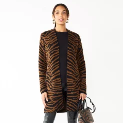 Women's Nine West Jacquard Long Cardigan -Deals My Glow Wardrobe Store 5692188 Black Zebra