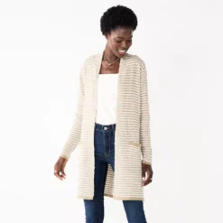 Women's Nine West Jacquard Long Cardigan -Deals My Glow Wardrobe Store 5692188 Tan Stripe