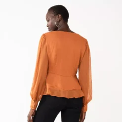 Women's Nine West Long Sleeve V-Neck Button Front Blouse -Deals My Glow Wardrobe Store 5692662 ALT