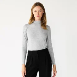 Petite Nine West Long Sleeve Fitted Turtleneck Top
