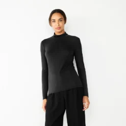 Petite Nine West Long Sleeve Fitted Turtleneck Top -Deals My Glow Wardrobe Store 5693745 Mineral Black