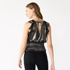 Women's Nine West Sleeveless Ruffle Smocked Hem Top -Deals My Glow Wardrobe Store 5697194 ALT
