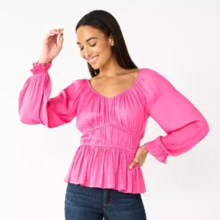 Women's Nine West Long Sleeve Sweetheart Peplum Top -Deals My Glow Wardrobe Store 5697209 Always Pink