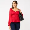 Women's Nine West Long Sleeve Sweetheart Peplum Top