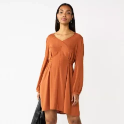 Women's Nine West Knot-Back Long Sleeve Dress -Deals My Glow Wardrobe Store 5706383 Baked Nutmeg