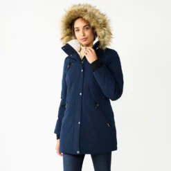 Women's Nine West Hooded Sherpa & Quilted Puffer Coat -Deals My Glow Wardrobe Store 5725589 Blue