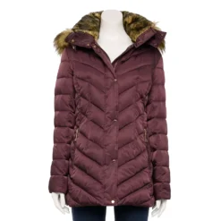 Women's Nine West Faux-Fur Hood Puffer Jacket -Deals My Glow Wardrobe Store 5725591 Red