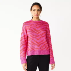 Women's Nine West Patterned Crewneck Sweater -Deals My Glow Wardrobe Store 5731865 Pink Zebra Stripe