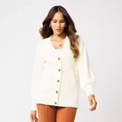 Women's Nine West Drop Shoulder Blouson Sleeve Cardigan -Deals My Glow Wardrobe Store 5765002 Ivory