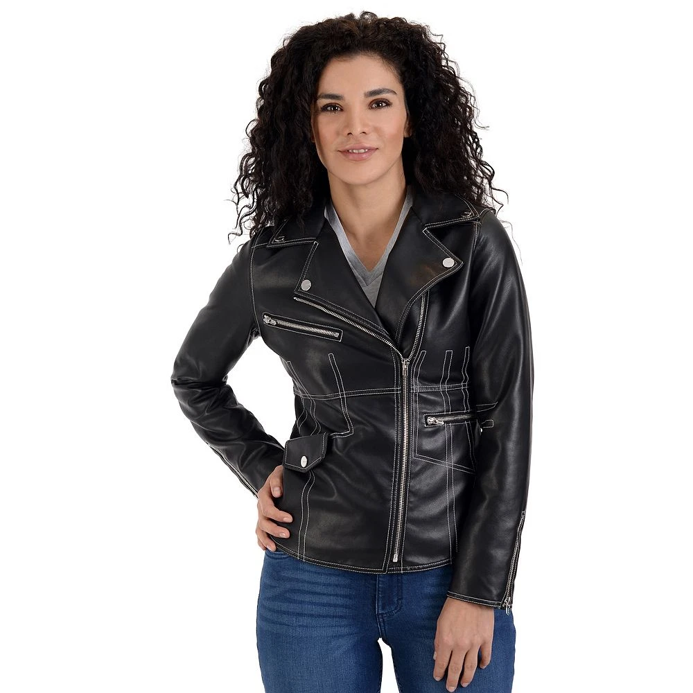 Women's Nine West Faux-Leather Biker Jacket 3 Women's Nine West Faux-Leather Biker Jacket