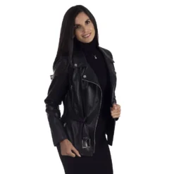 Women's Nine West Faux-Leather Biker Jacket -Deals My Glow Wardrobe Store 5766200 ALT2