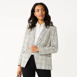 Women's Nine West Double Breasted Blazer -Deals My Glow Wardrobe Store 5766225 Navy Ivory Plaid