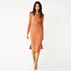 Women's Nine West Ribbed Long Sleeve Dress -Deals My Glow Wardrobe Store 5766567 Mocha Frosting
