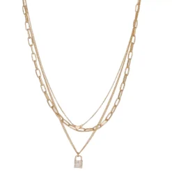 Nine West 3 Row Pave Padlock Necklace
