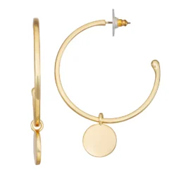 Nine West Gold Tone Circle Drop Hoop Earrings