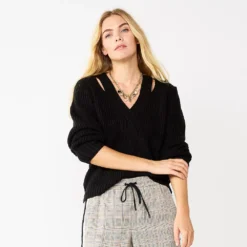 Women's Nine West Twist-Front Cutout Sweater -Deals My Glow Wardrobe Store 5781498 Mineral Black