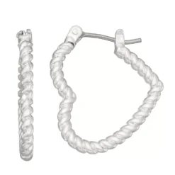 Nine West Silver Tone Twisted Heart Hoop Earrings