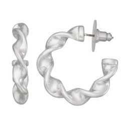 Nine West Silver Tone Twisted Hoop Earrings