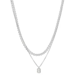 Women's Nine West Silver Tone Metal Dog Tag Chain Necklace