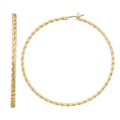 Nine West Gold Tone Twisted Click-It Hoop Earrings