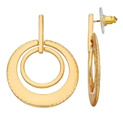 Nine West Gold Tone Orbital Disc Drop Earrings
