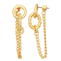 Nine West Gold Tone Link Front Back Earrings